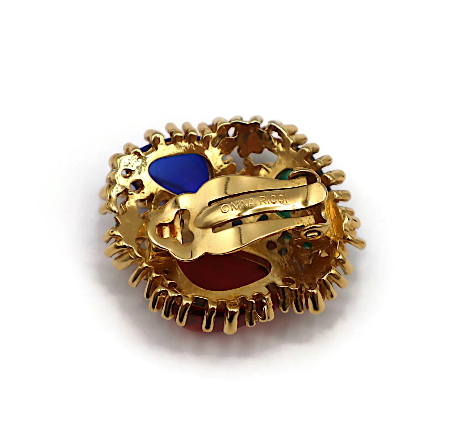 NINA RICCI Vintage Glass Cabochon Clip-On Earrings For Sale 2