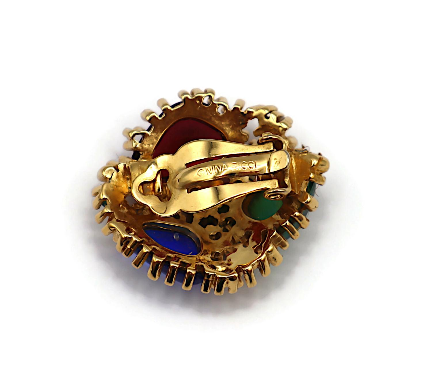 NINA RICCI Vintage Glass Cabochon Clip-On Earrings For Sale 3