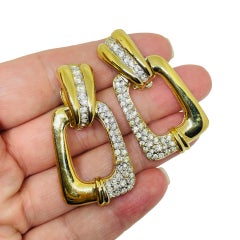 NINA RICCI vintage gold tone rhinestones door knocker designer clip on earrings