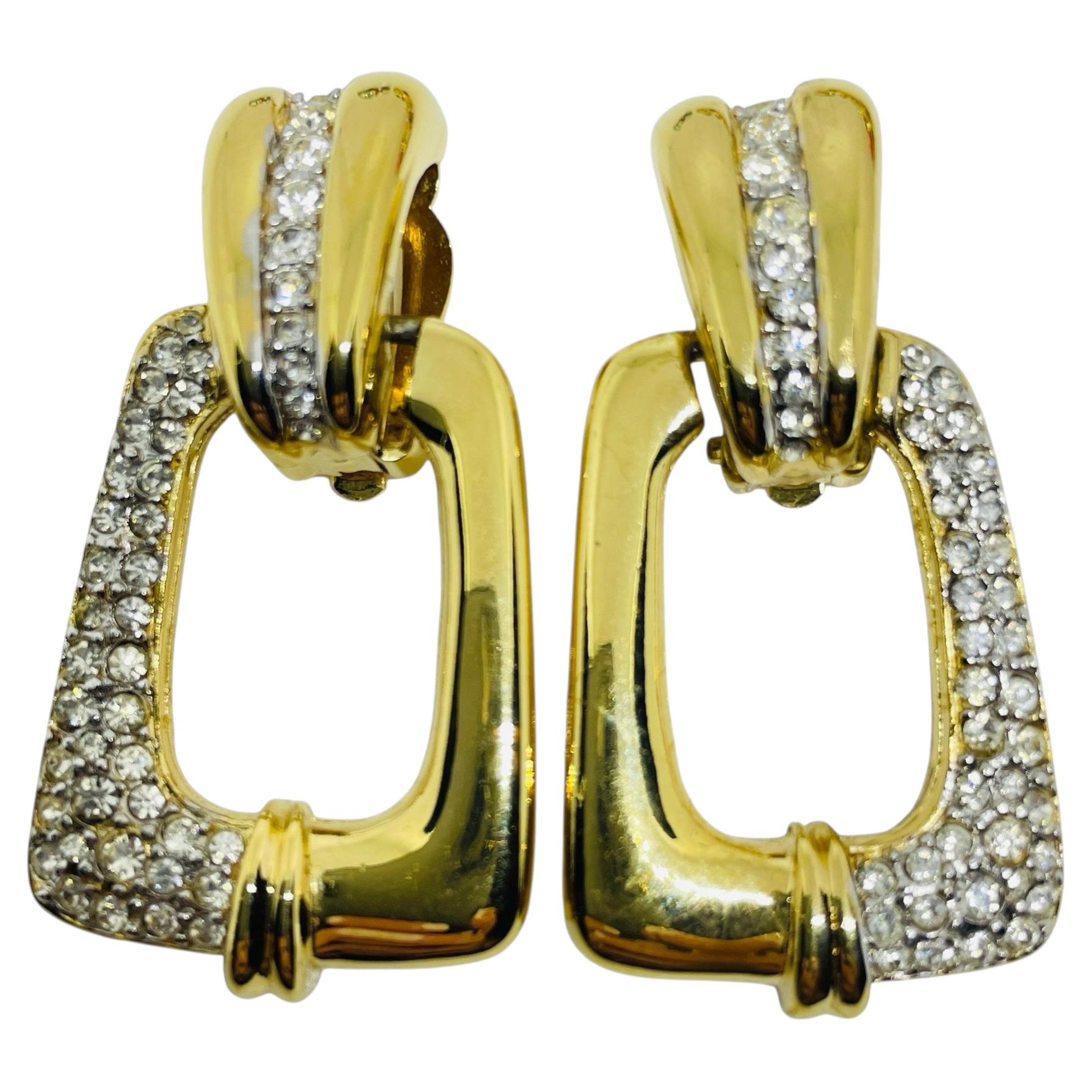 NINA RICCI orecchini a clip vintage con strass in tonalità oro, designer di battiporta