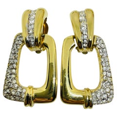 NINA RICCI vintage gold tone rhinestones door knocker designer clip on earrings