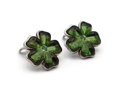 Nina Ricci Orecchini a clip con fiore verde Jewell in resina vintage