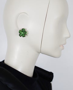 NINA RICCI Vintage Jewelled Green Resin Flower Clip-On Earrings