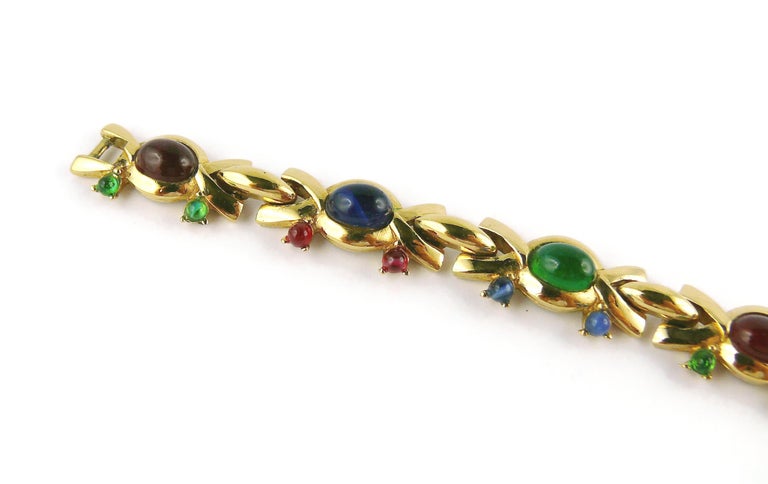 Nina Ricci Vintage Multicolored Glass Cabochon Necklace For Sale 