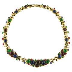 Nina Ricci Vintage Mehrfarbige Cabochon-Halskette aus Glas mit Cabochon