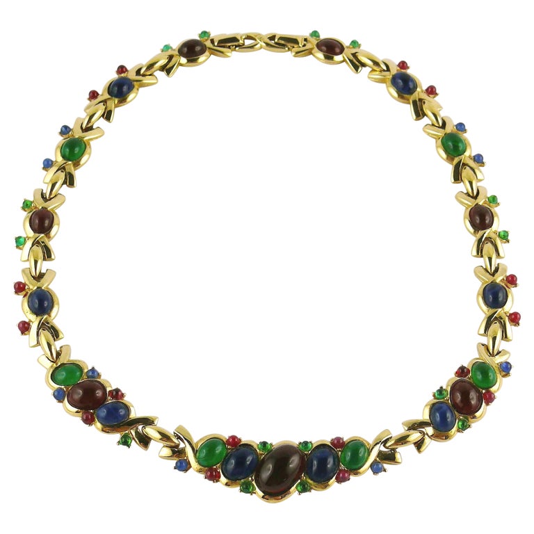 Nina Ricci Vintage Multicolored Glass Cabochon Necklace For Sale 