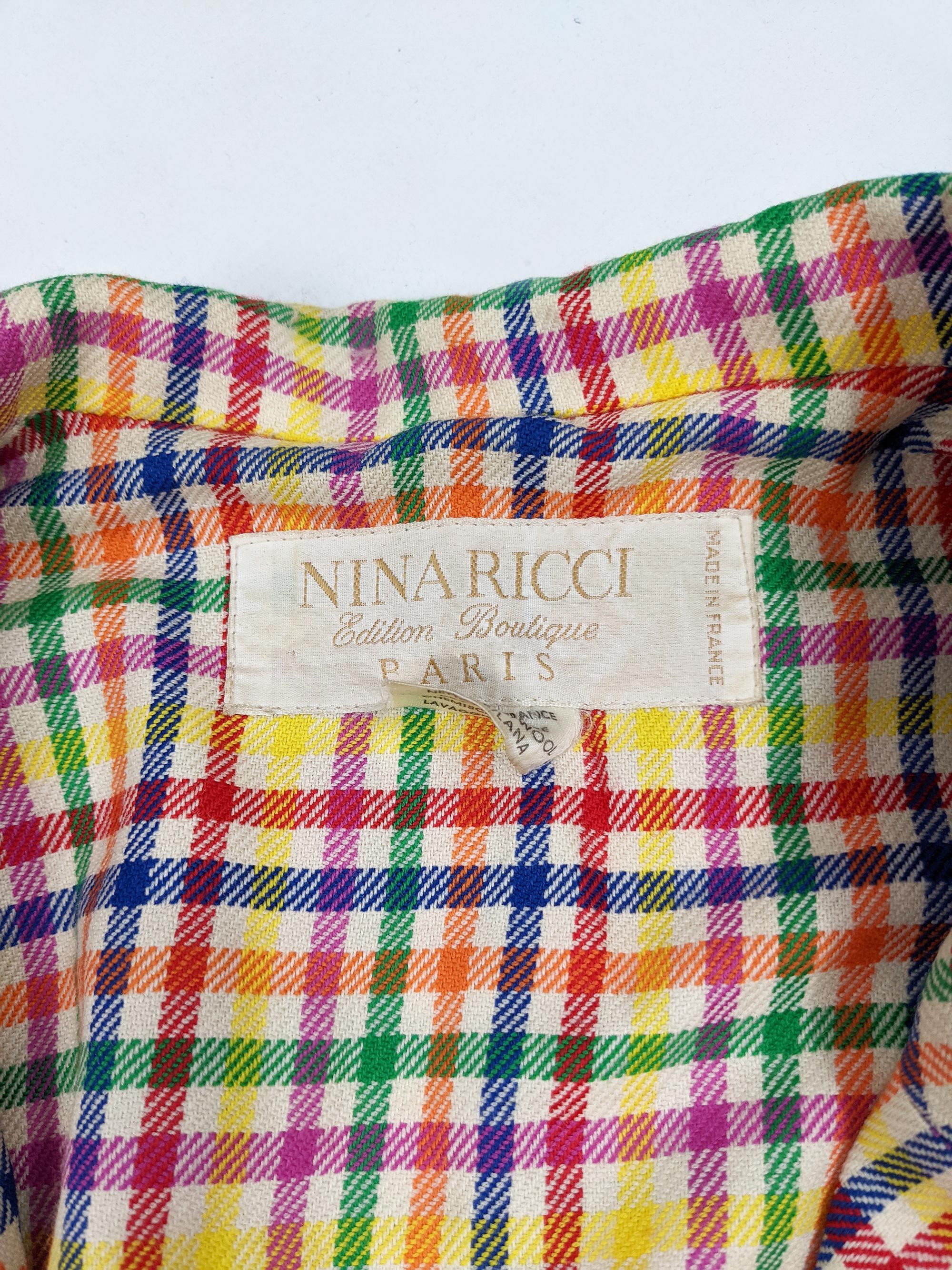 Nina Ricci Vintage Oversized Wool Checked Coat, 1980s For Sale 2