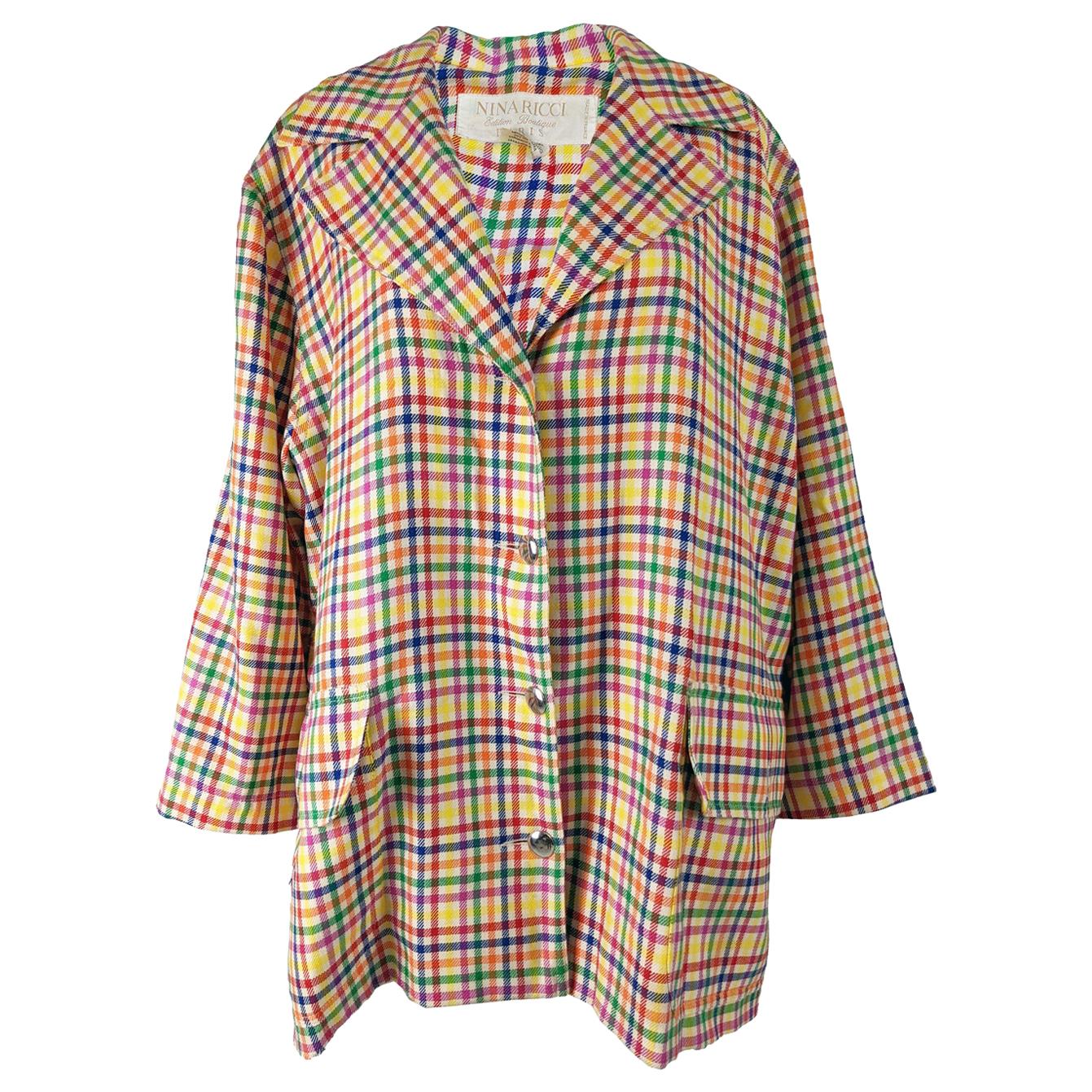 Nina Ricci Vintage Oversized Wool Checked Coat, 1980s For Sale