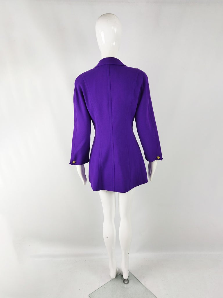Nina Ricci Vintage Purple Wool Shoulder Padded Mini Pea Coat Jacket ...