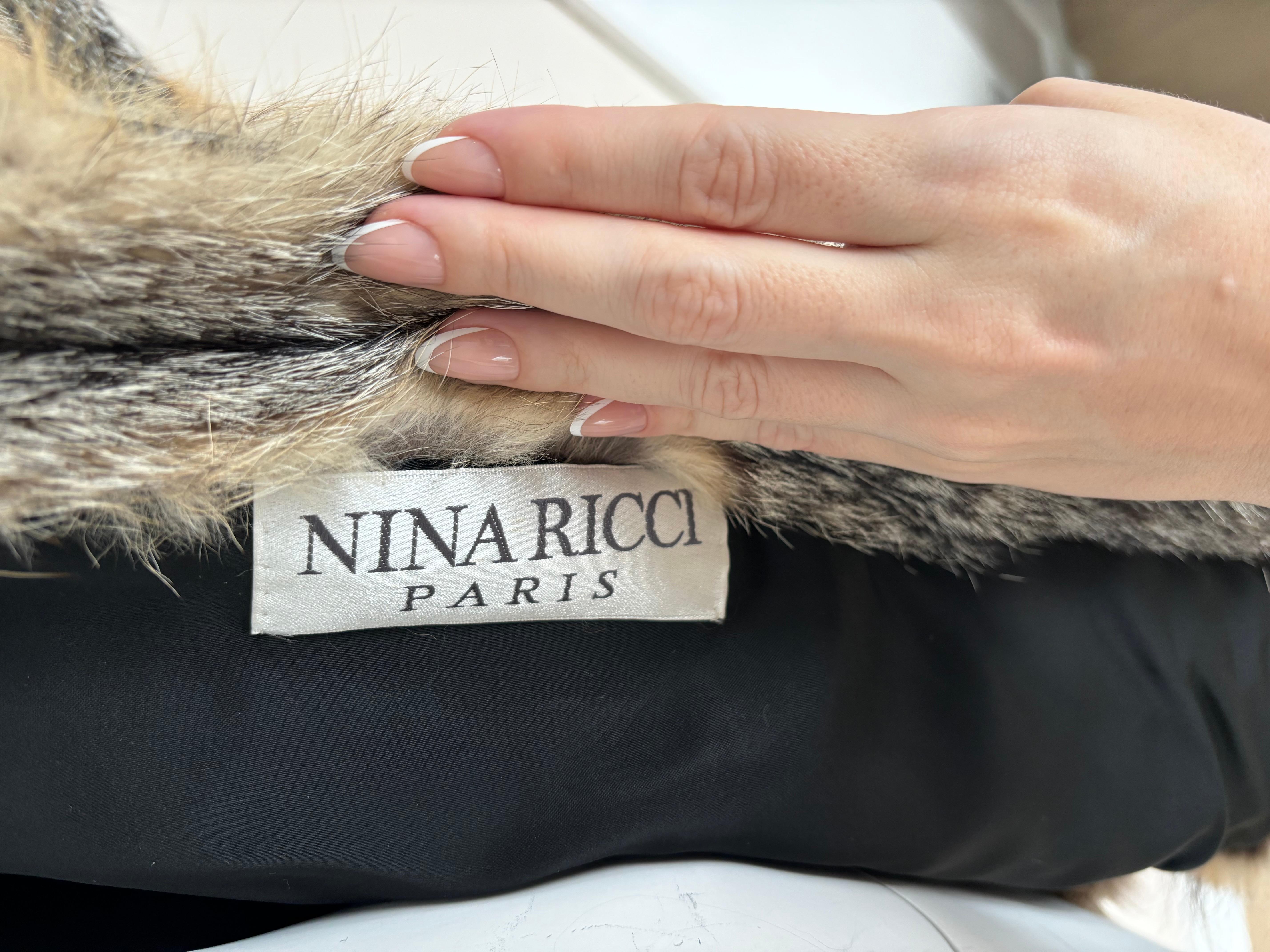 NINA RICCI Vintage Short Fur Coat w. Removable Hood c. 1980's 7