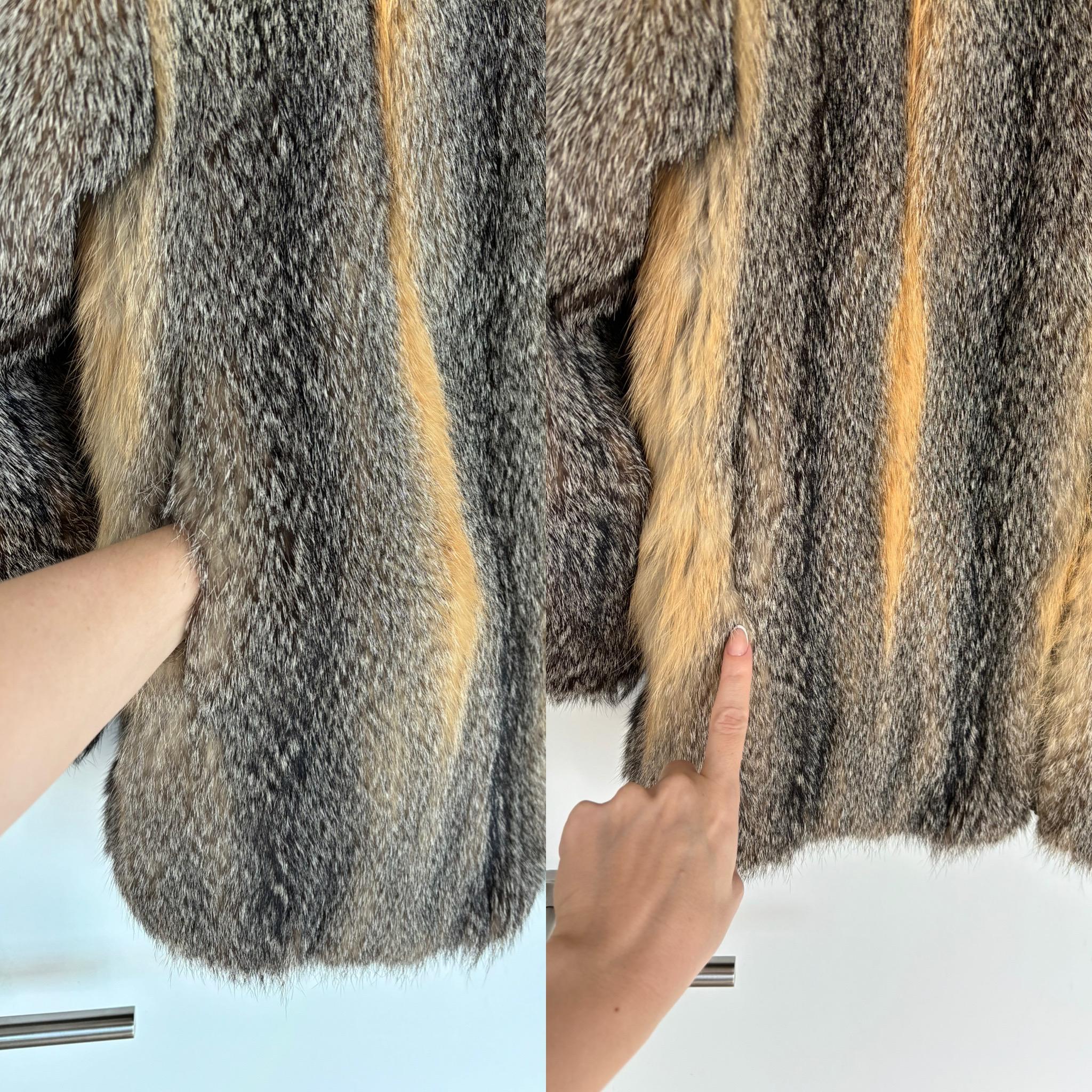 NINA RICCI Vintage Short Fur Coat w. Removable Hood c. 1980's 2