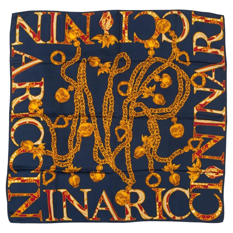 Écharpe Authentique Nina Ricci — 100% Soie, Motif Géométrique Multicolore, Vintage, Occasion Bon état