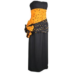 Nina Ricci Vintage Strapless Polka Dot Taffeta & Linen Cocktail Party Dress