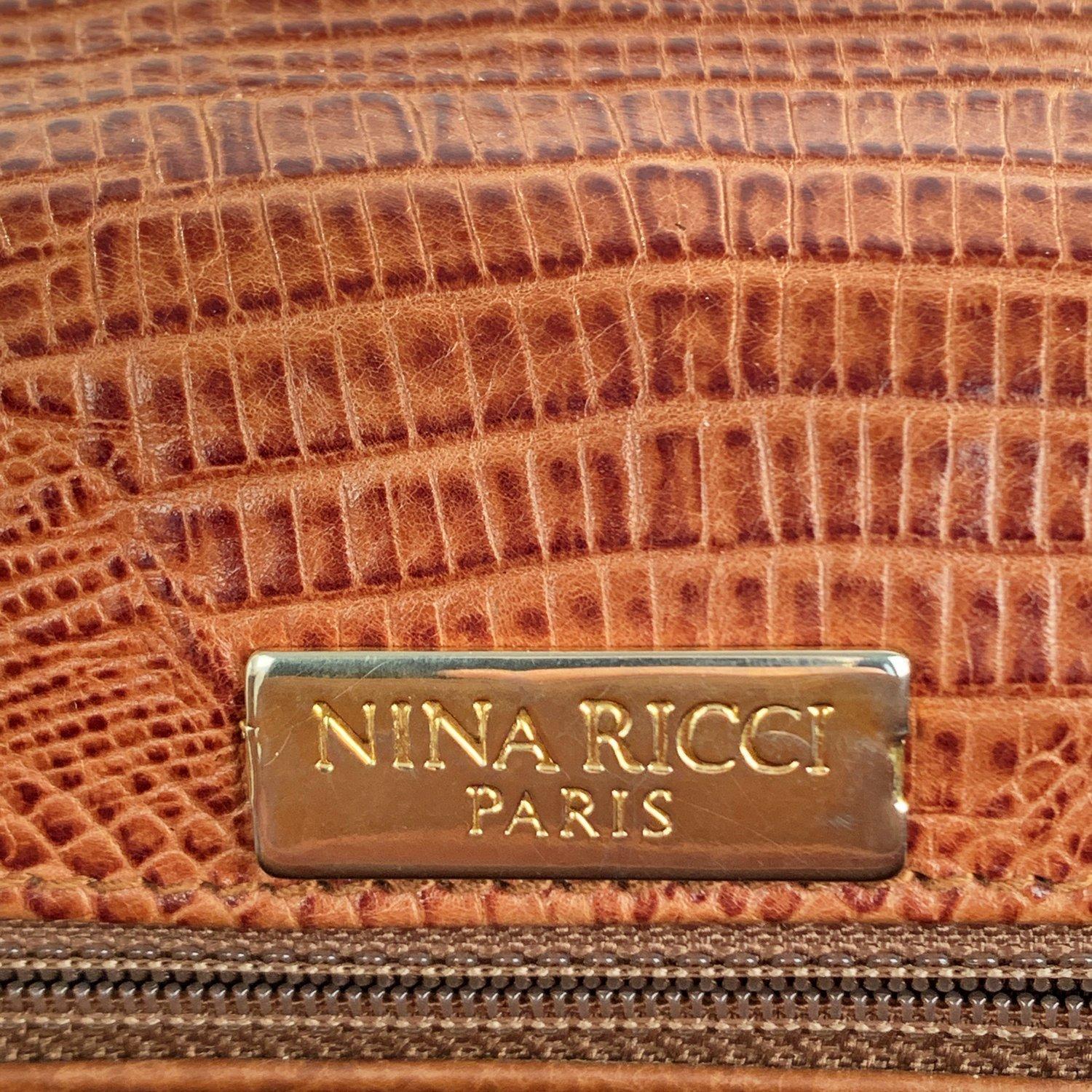 Nina Ricci Vintage Tan Reptile Look Embossed Shoulder Bag 7