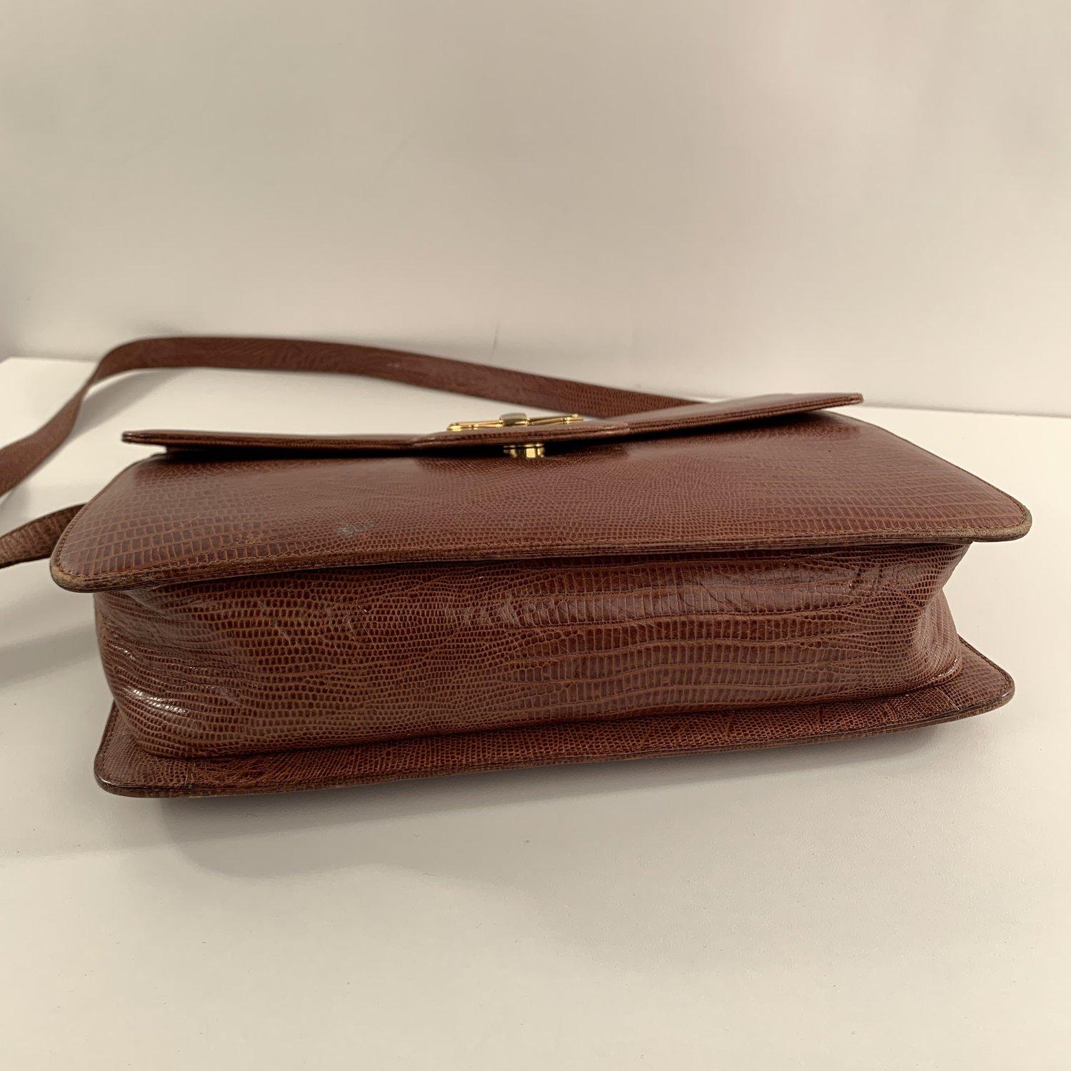 Nina Ricci Vintage Tan Reptile Look Embossed Shoulder Bag In Excellent Condition In Rome, Rome