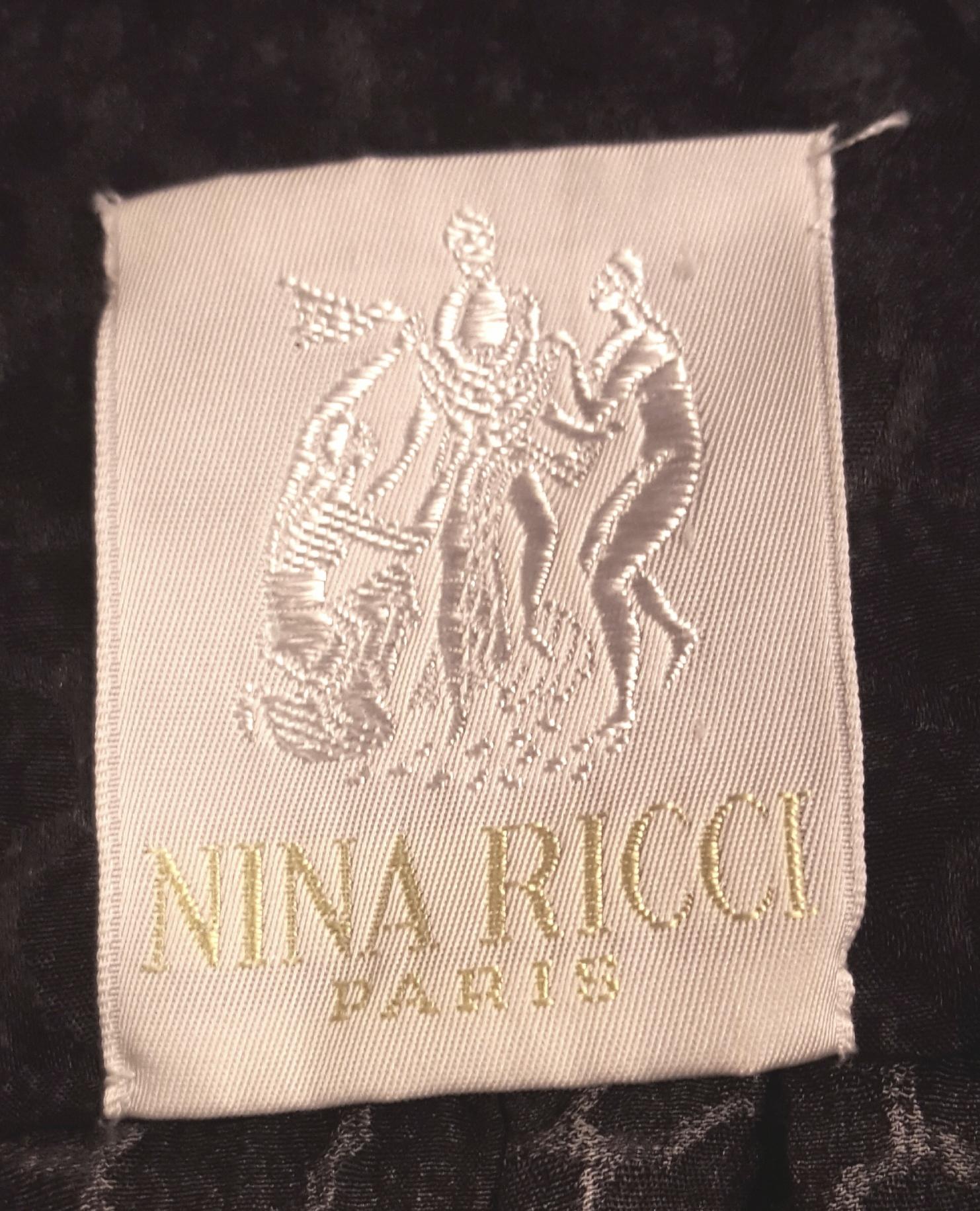 Nina Ricci  Vintage Two Piece Grey Silk Long Sleeve & Black Velvet Skirt Dress  1