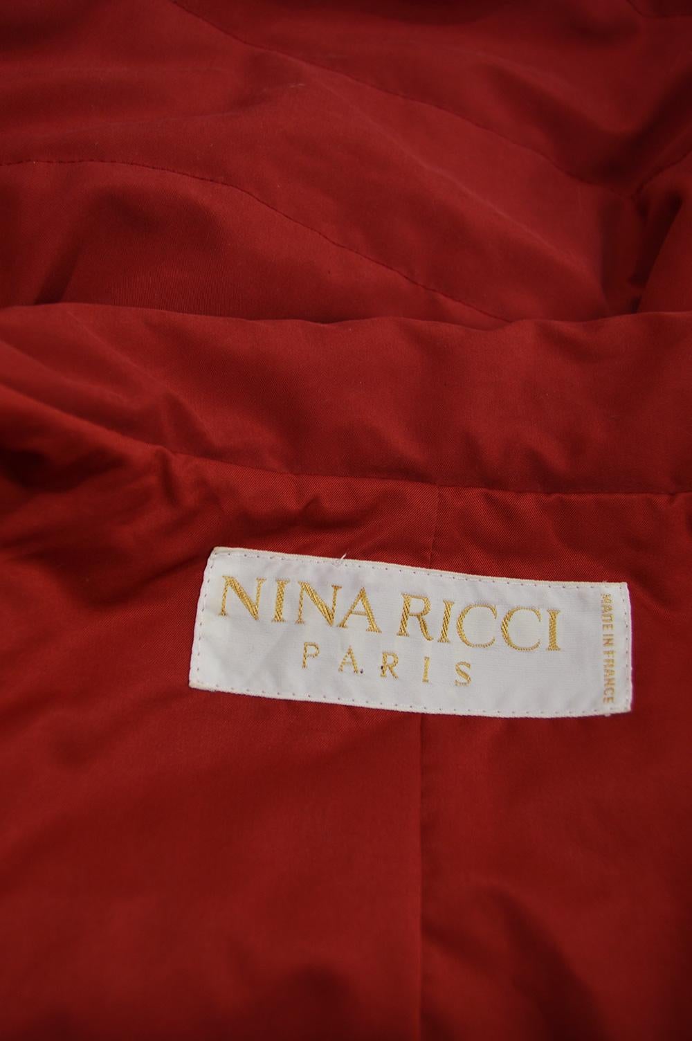 Nina Ricci Vintage Womens Logo Appliqué Red Quilted Puffer Coat, 1980s  For Sale 5