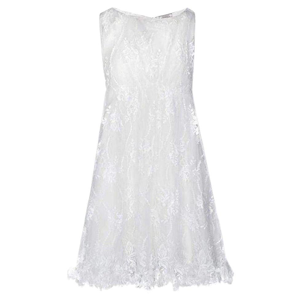 Nina Ricci White Cotton Blend Lace Dress FR36 
