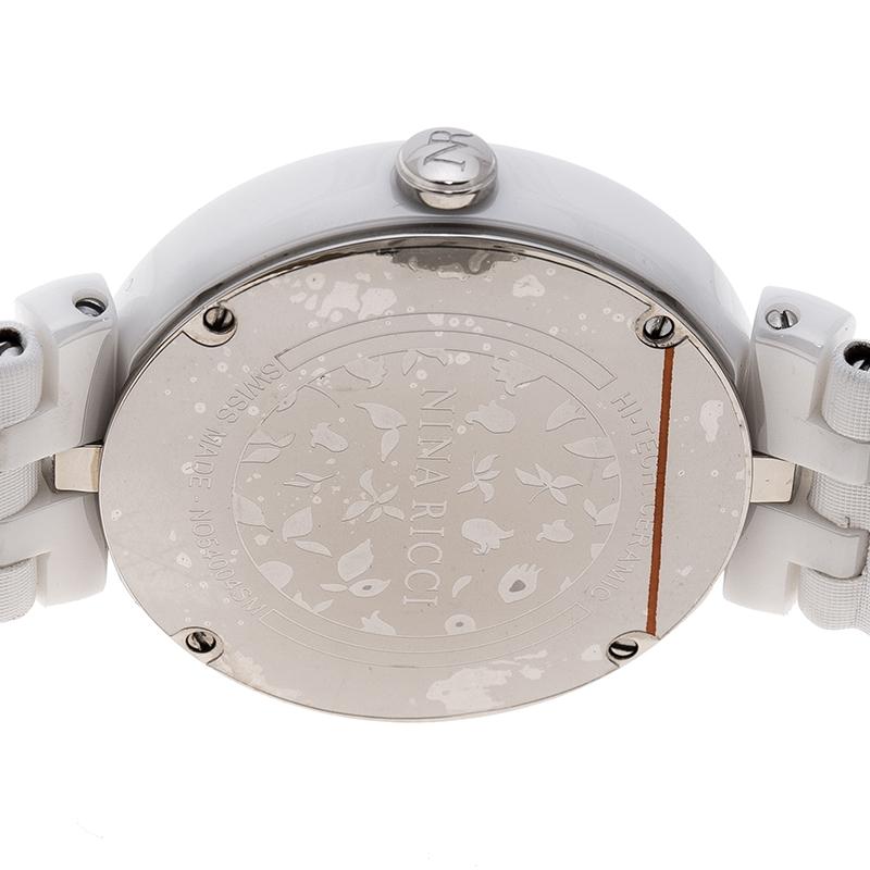 Nina Ricci, montre-bracelet pour femme 38 mm en céramique, nacre blanche et diamants Neuf à Dubai, Al Qouz 2