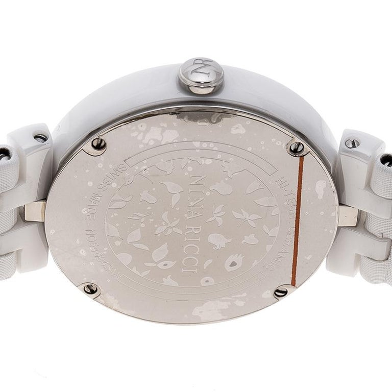 Nina Ricci White Mother of Pearl and Diamonds Ceramic Women''s Wristwatch  38 mm For Sale at 1stDibs