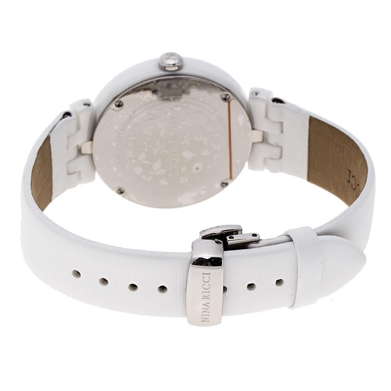  Nina Ricci, montre-bracelet pour femme 38 mm en céramique, nacre blanche et diamants Pour femmes 
