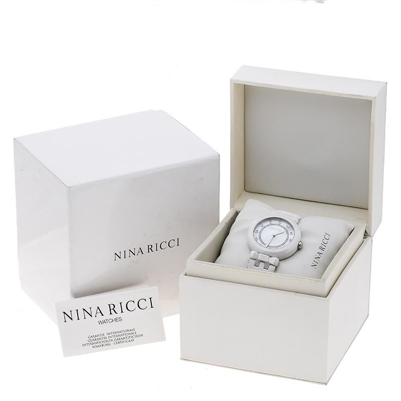 Nina Ricci, montre-bracelet pour femme 38 mm en céramique, nacre blanche et diamants 1