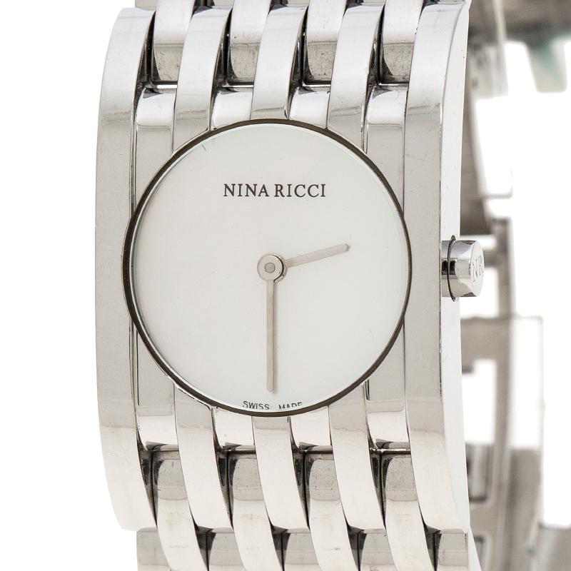Contemporary Nina Ricci White Mother of Pearl Stainless Steel N000113 Women's Wristwatch 25 m