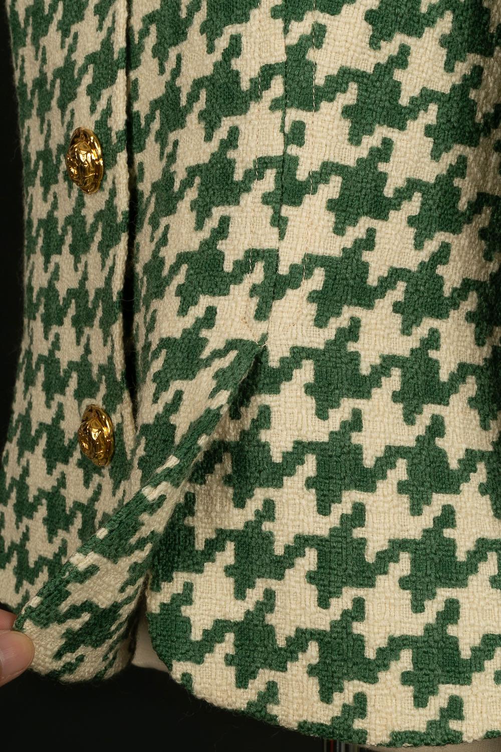 Nina Ricci Woolen Outfit with Green Houndstooth Pattern For Sale 8
