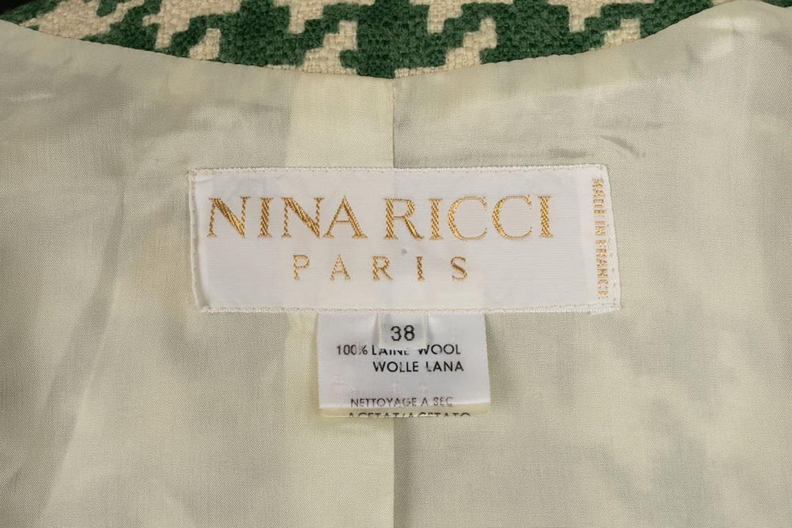 Nina Ricci Woolen Outfit with Green Houndstooth Pattern For Sale 11