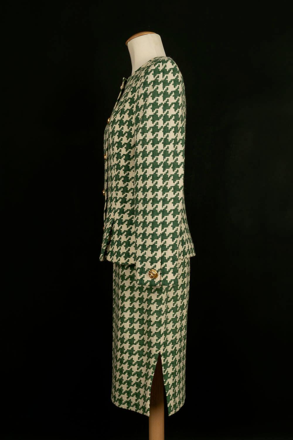 Women's Nina Ricci Woolen Outfit with Green Houndstooth Pattern For Sale