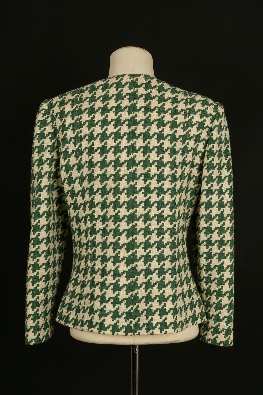 Nina Ricci Woolen Outfit with Green Houndstooth Pattern For Sale 2
