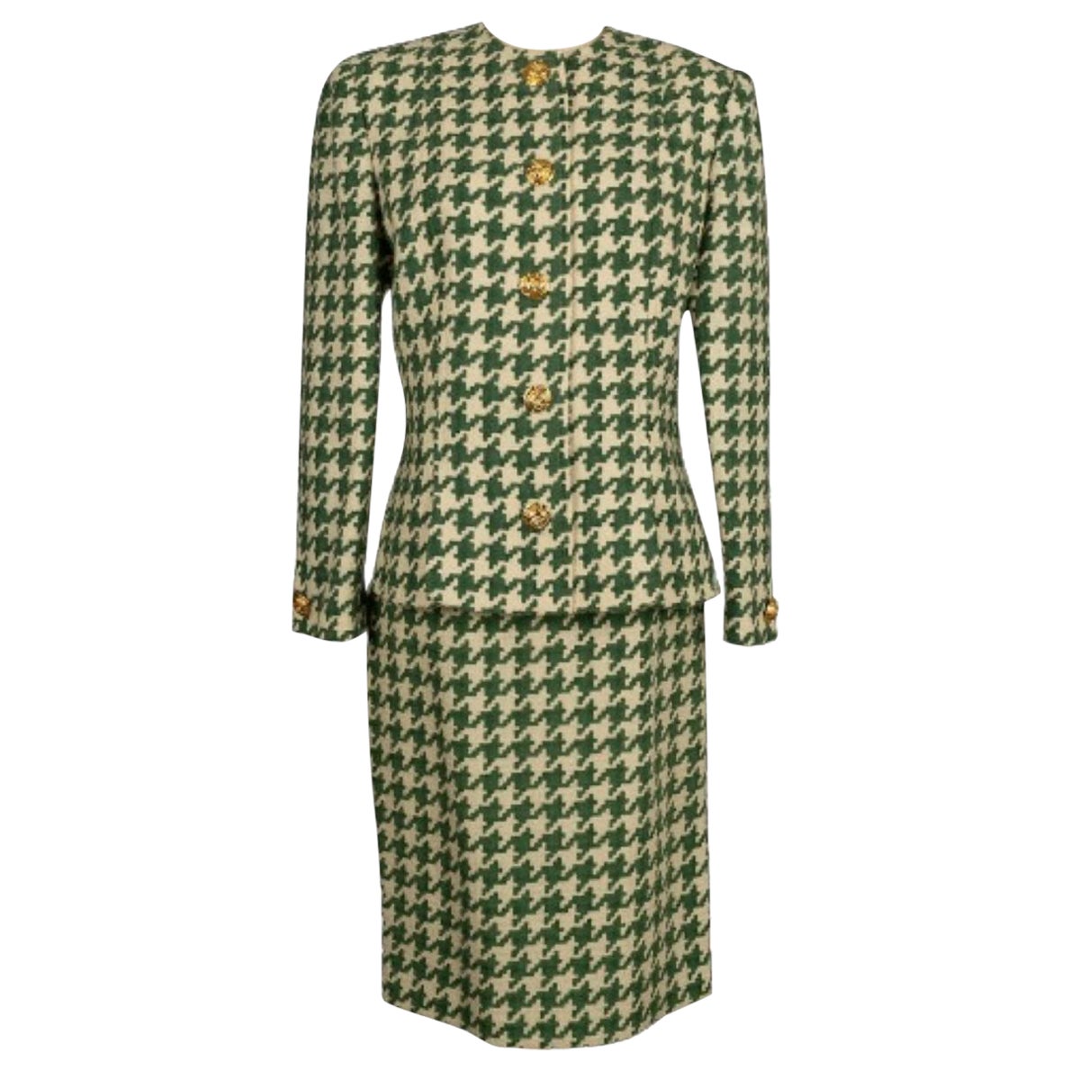 Ensemble en laine Nina Ricci avec motif pied-de-poule vert en vente