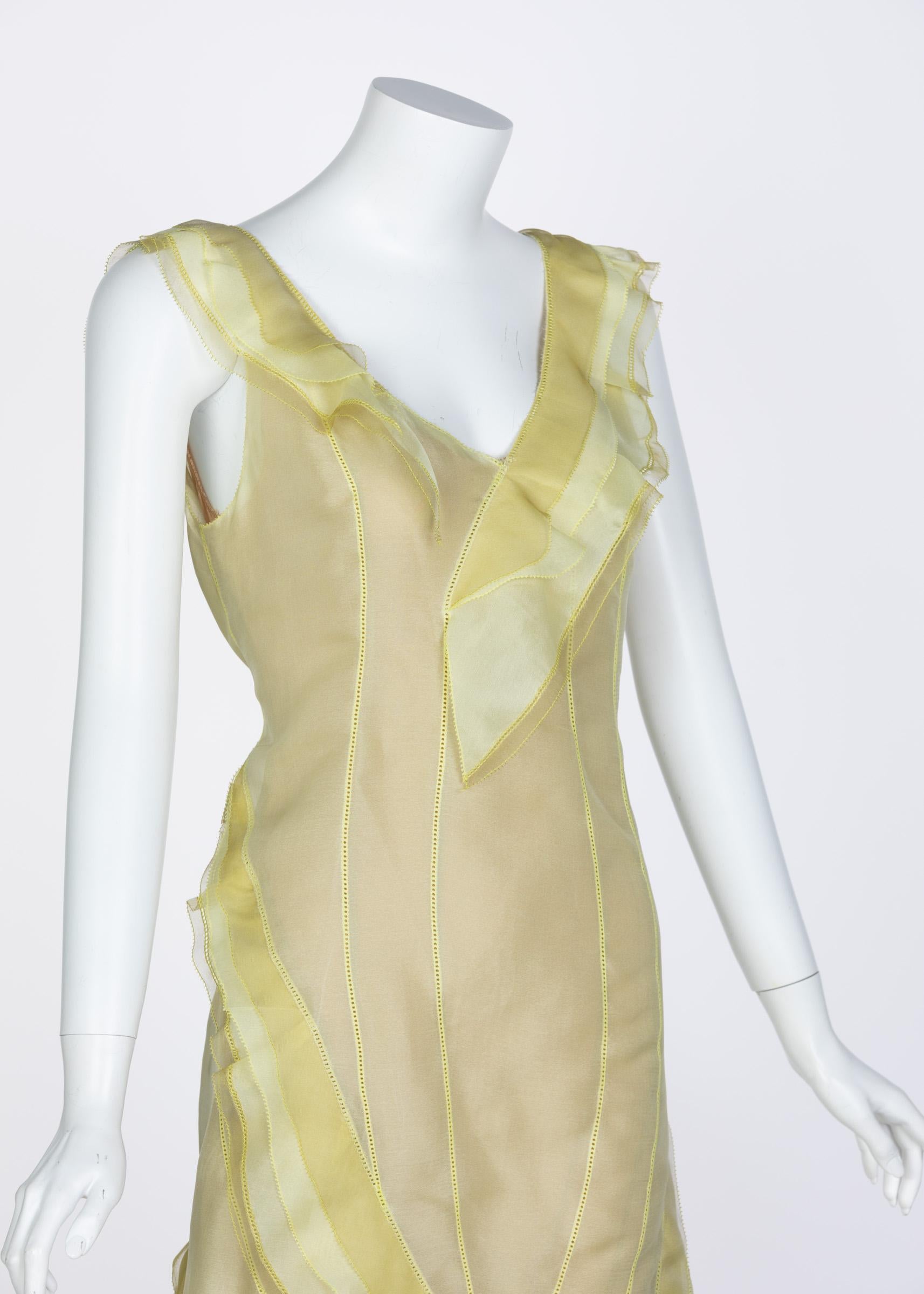 Women's Nina Ricci Yellow Silk Organza Sleeveless Evening Dress, 2009