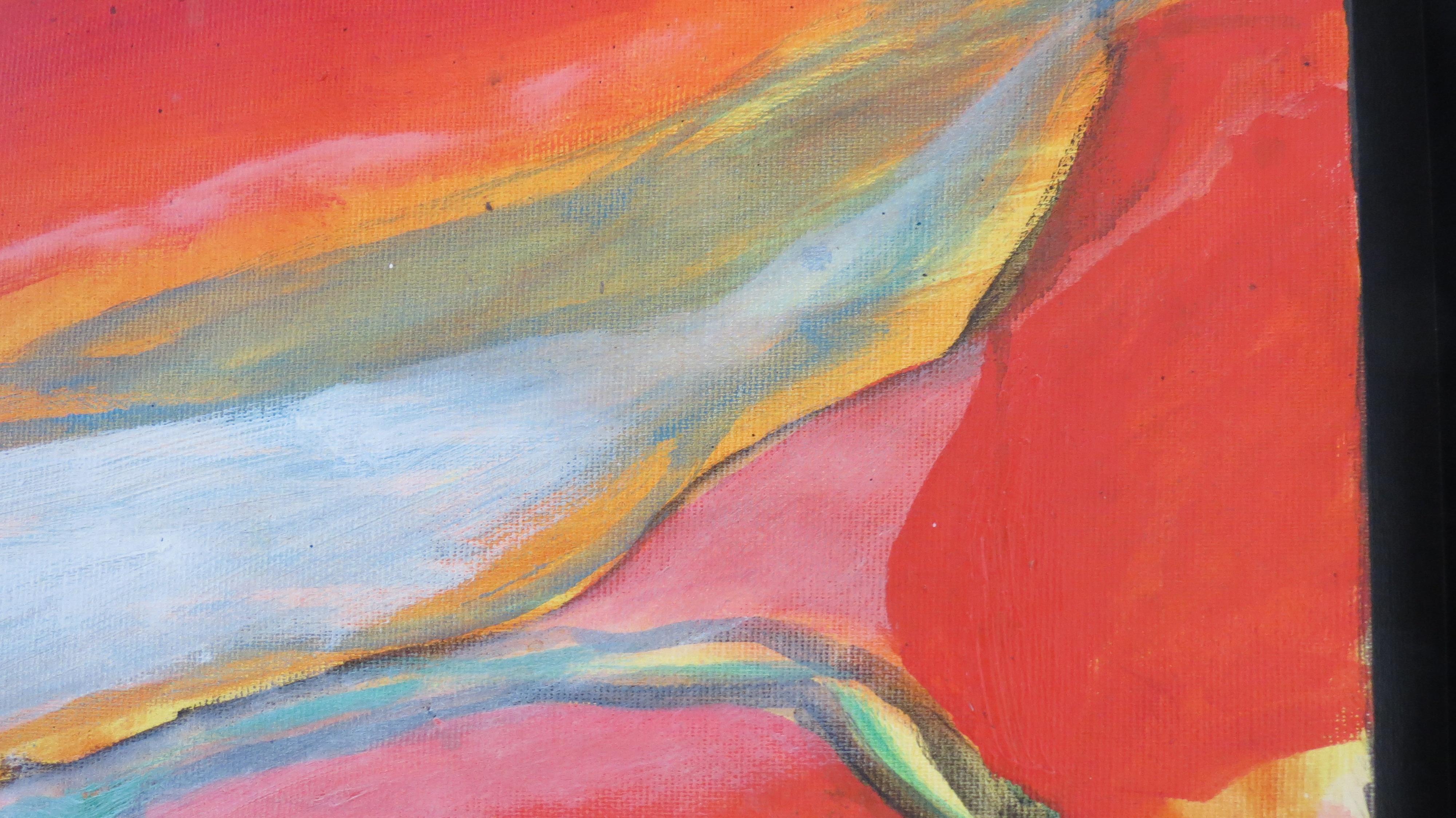 Pittura a olio astratta su tela Colori Rosso Giallo Blu Grigio Bianco Rosa Nero in vendita 1