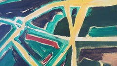 Fields - peinture abstraite orange, vert, bleu, gris, blanc et noir