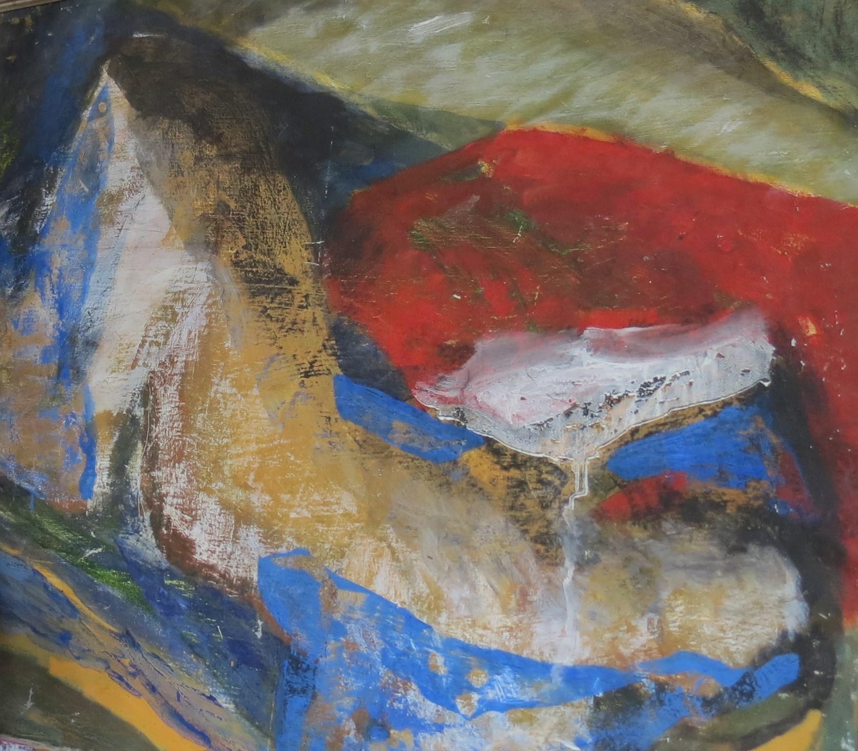 Figur - Abstraktes Gemälde Leinwandfarben Rot Grün Blau Grau Weiß Rosa Schwarz