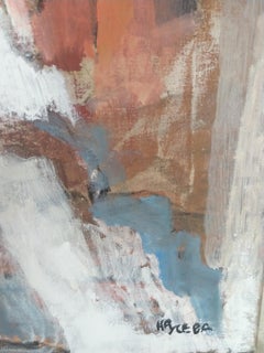 Landscape 2 - Abstract Oil Painting Black Beige Blue White Brown Pink