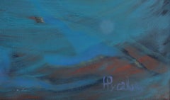 Mountain - Landscape Abstract Oil Painting Colors Green Blue White Orange Black