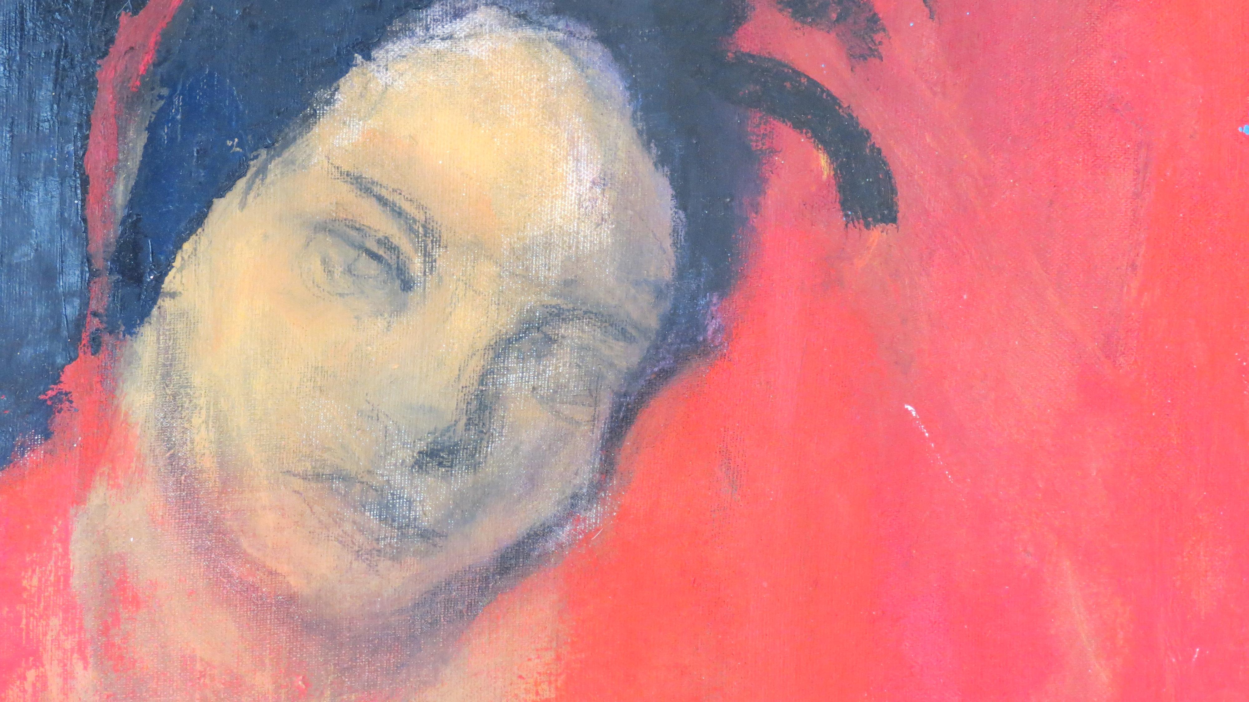 Abstraktes Porträt - Abstraktes Gemälde Lila Rosa Rot Grün Blau Grau Weiß Gelb Schwarz im Angebot 1