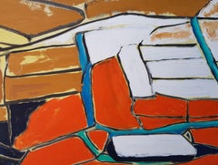 Rock Mountain - Abstract Oil Painting Black Beige Blue White Green Yellow
