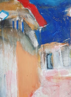Small Street - Abstract Oil Painting Black Beige Blue White Brown Grey Orange