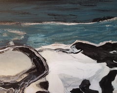 Stone Mushrooms - Abstract Oil Painting Black Beige Blue White Green Grey