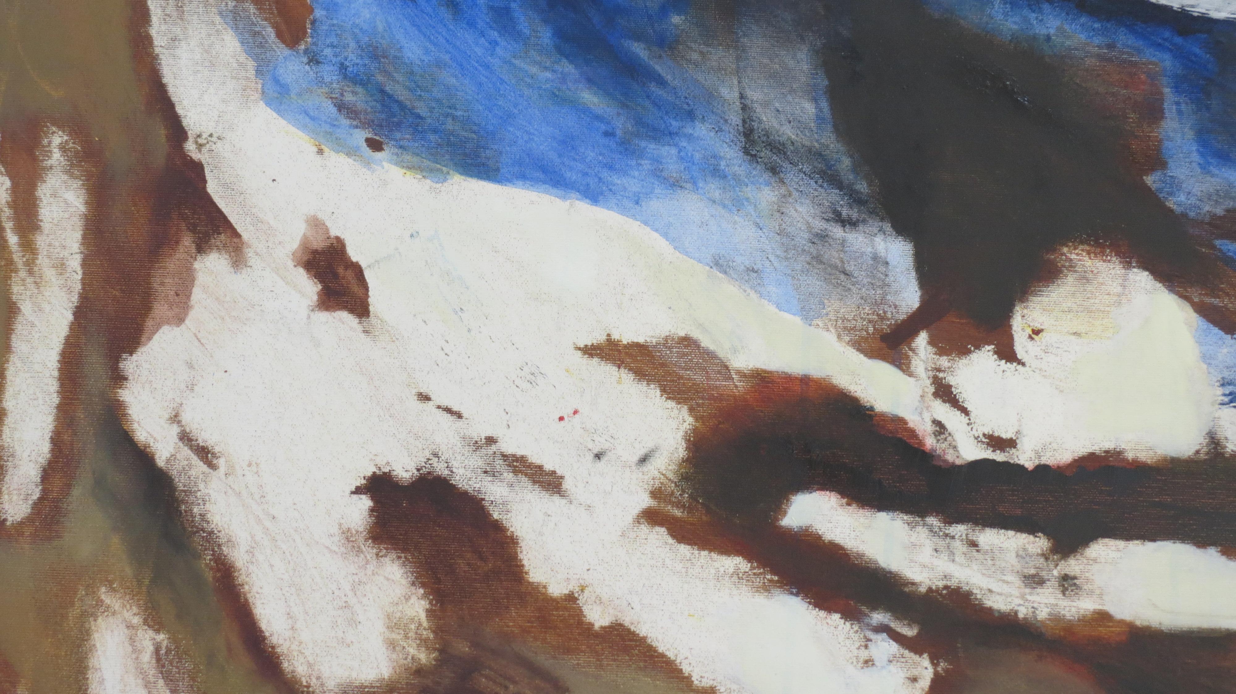 Storm - Landschaft Abstraktes Ölgemälde Farben Grün Blau Weiß Orange Schwarz – Painting von Nina Ruseva