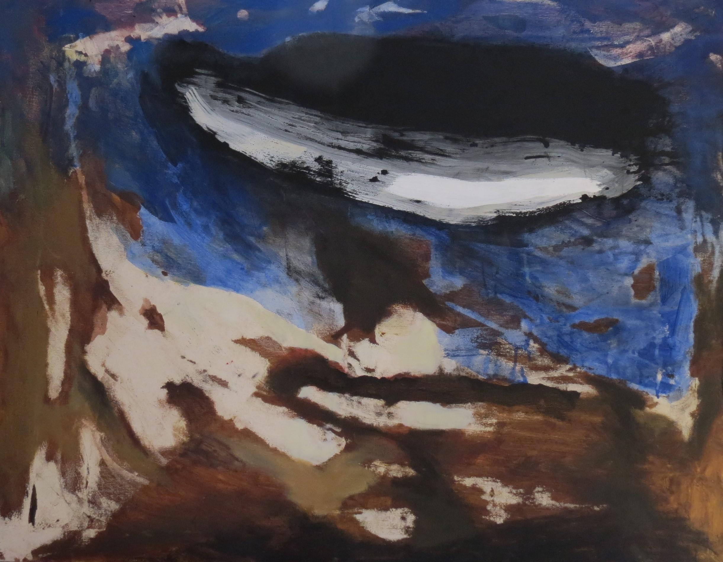 Storm - Peinture à l'huile abstraite - Paysage Couleurs Vert Bleu Blanc Orange Noir