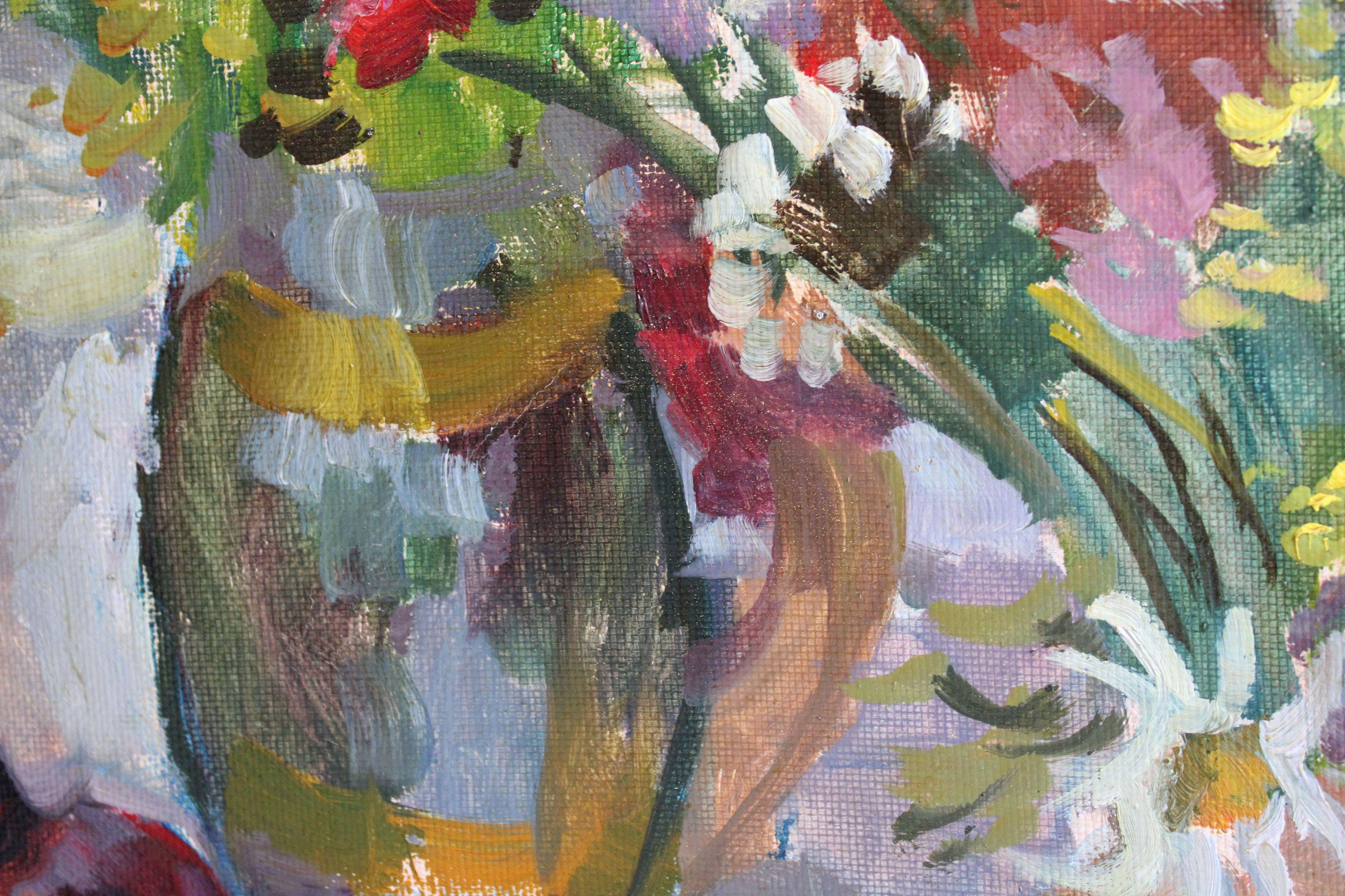 Delizia estiva. Olio su tela, 90 x 69, 5 cm
Luminosa natura morta con fiori in vaso sulla finestra in una soleggiata giornata estiva
 
Nina Sergeeva / Нина Алексеевна Сергеева (1921-2018) 

1921, Doneck. N.Sergejeva ha studiato all'Istituto Statale