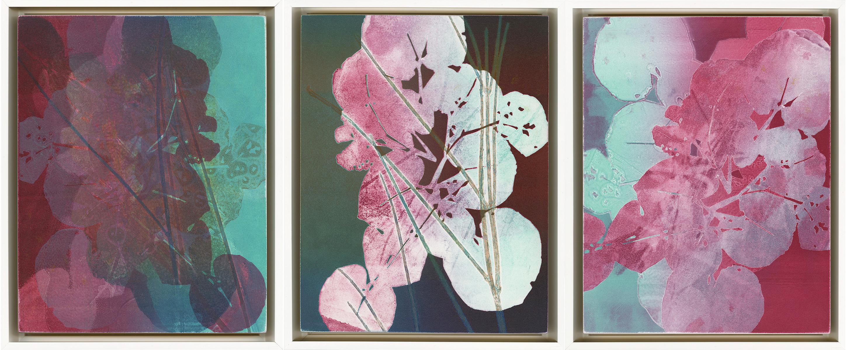 Terni 46, 49 y 51 "Hoja de Aster + Hierba" - Mixed Media Art de Nina Tichava