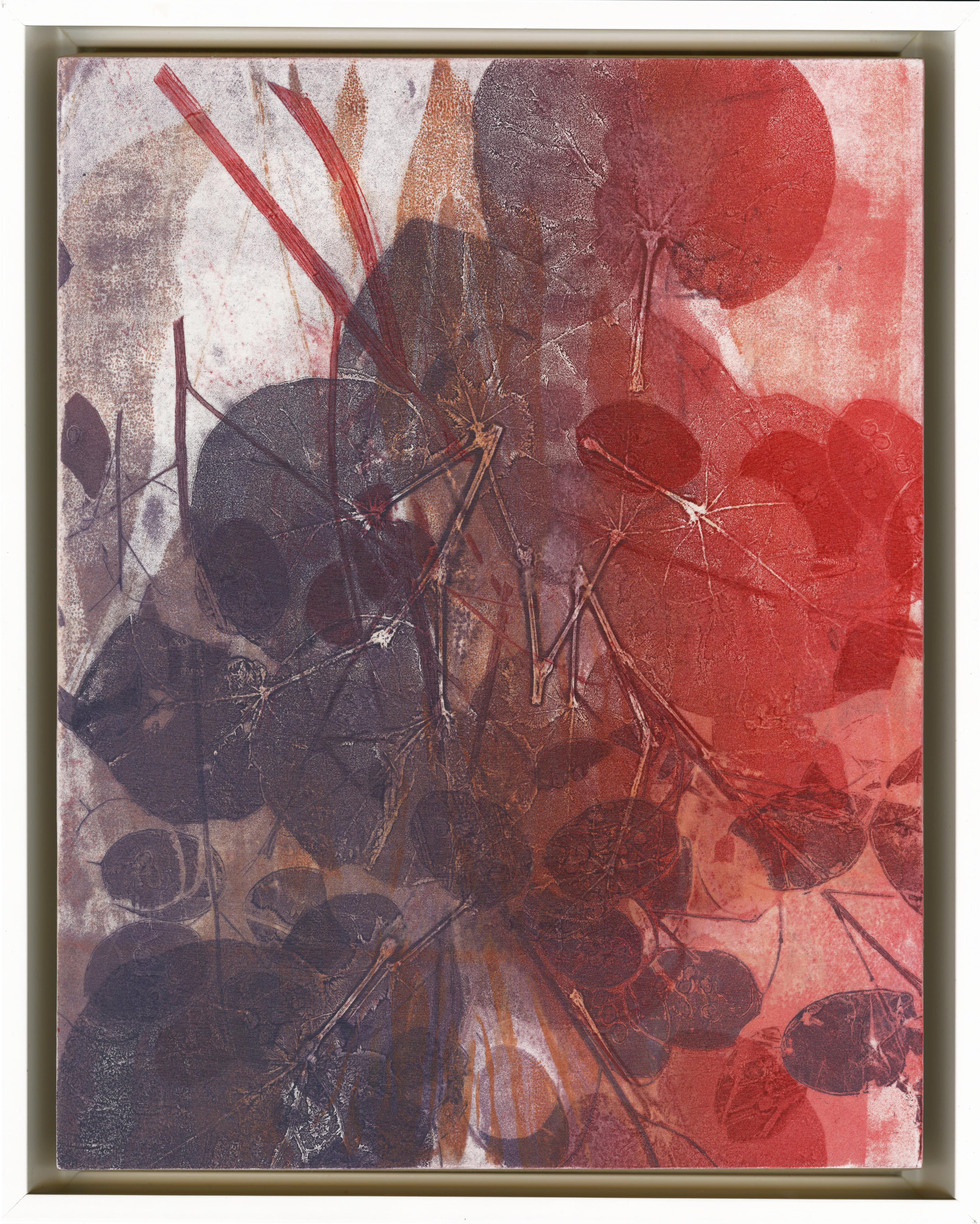 Terni 10-18/Blattblatt, Gras und Mondwort in Violett + Schal – Print von Nina Tichava