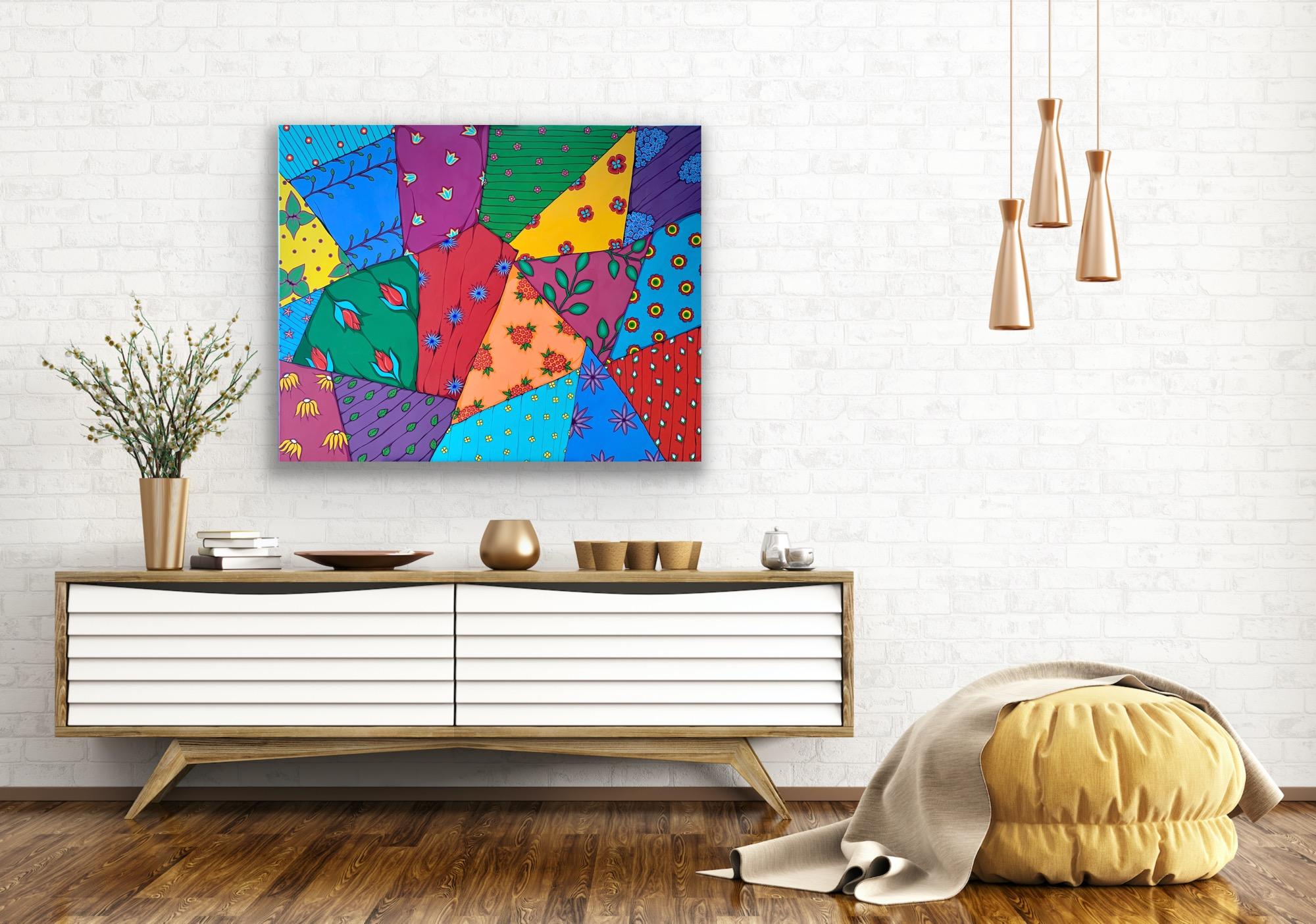 Patchwork 80x100cm, tempera su tela - Painting Pop Art di Nina Tsoriti