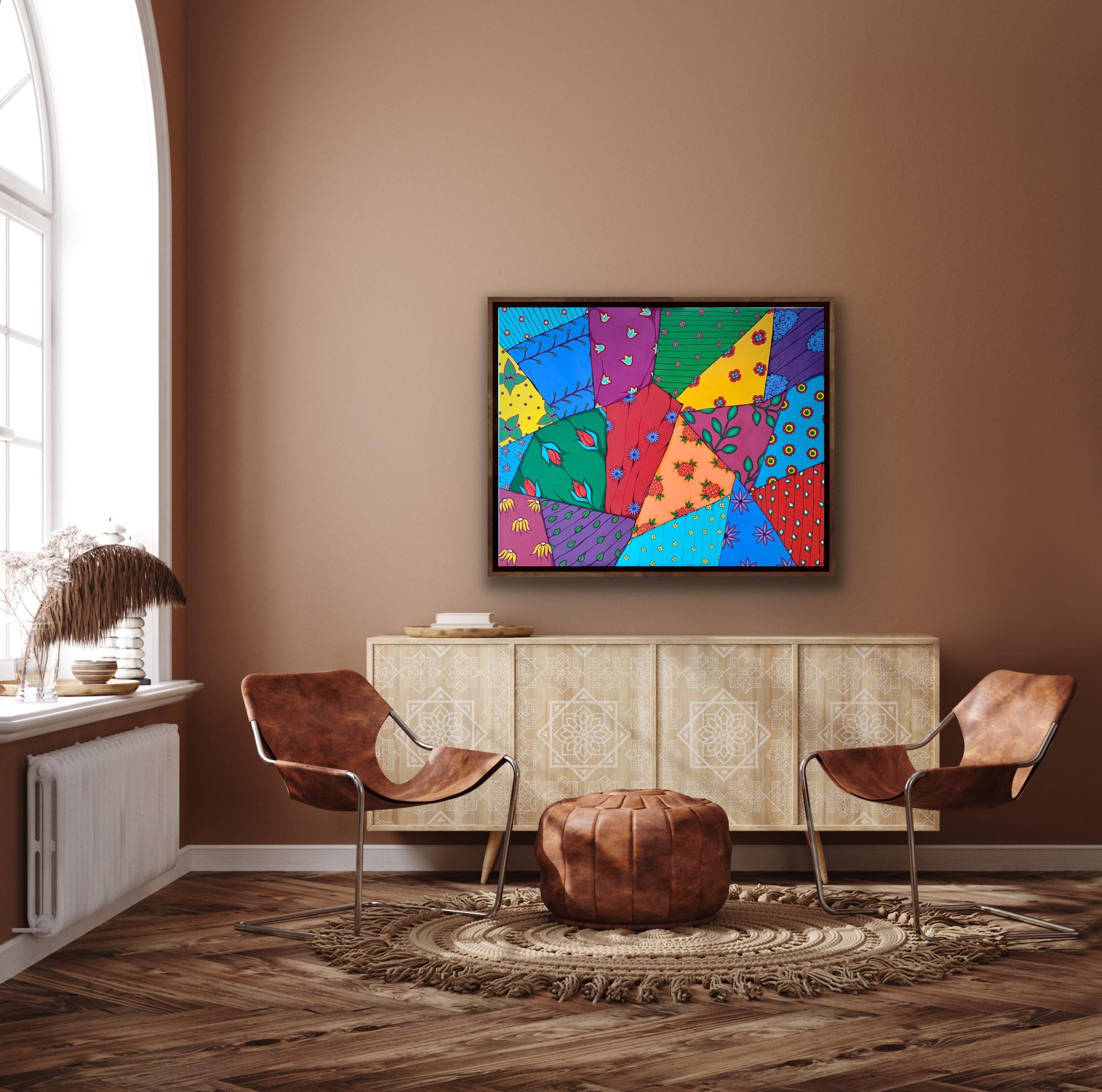Patchwork 80x100cm, tempera su tela in vendita 1