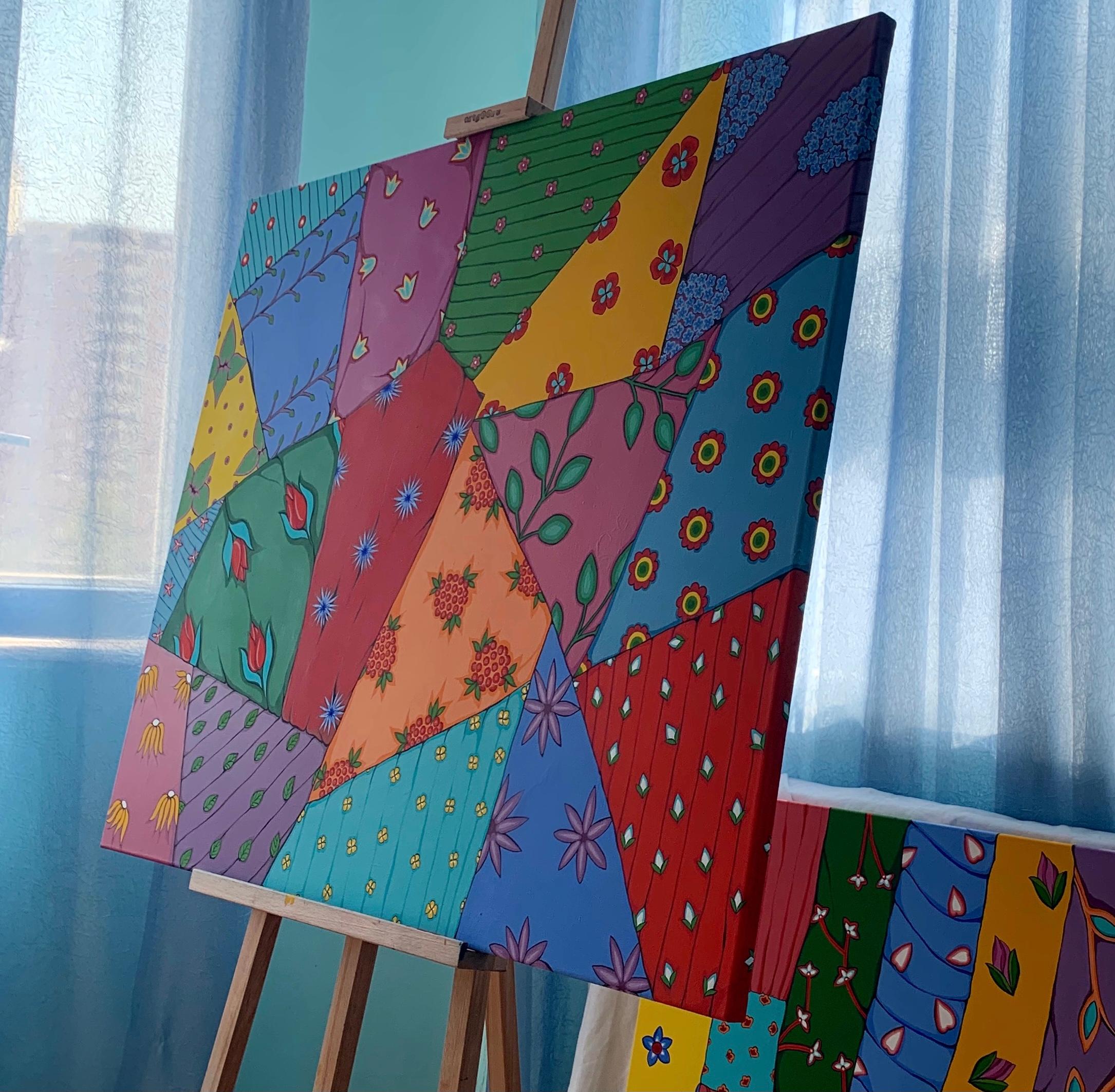 Patchwork 80x100cm, tempera su tela in vendita 2